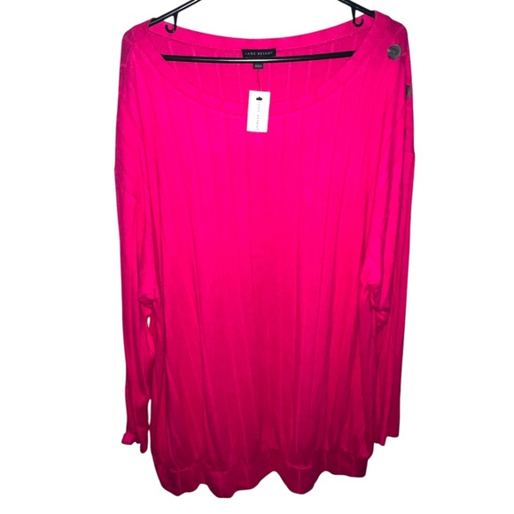 LANE BRYANT | NWT PINK LONG SLEEVE BUTTON TOP - Picture 1 of 8
